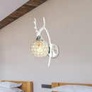 GobekUsa Lodge Style Metal Deer Head Wall Sconce: 1/2-Bulb Wall Mount Light with Crystal Dome Shade in Chrome/Gold