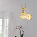 GobekUsa Lodge Style Metal Deer Head Wall Sconce: 1/2-Bulb Wall Mount Light with Crystal Dome Shade in Chrome/Gold