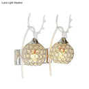 GobekUsa Lodge Style Metal Deer Head Wall Sconce: 1/2-Bulb Wall Mount Light with Crystal Dome Shade in Chrome/Gold