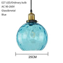 GobekUsa Loft Blue Glass Pendant Light LED E27 Nordic Hanging Lamp - 3 Sizes
