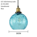 GobekUsa Loft Blue Glass Pendant Light LED E27 Nordic Hanging Lamp - 3 Sizes