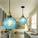 GobekUsa Loft Blue Glass Pendant Light LED E27 Nordic Hanging Lamp - 3 Sizes