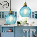 GobekUsa Loft Blue Glass Pendant Light LED E27 Nordic Hanging Lamp - 3 Sizes