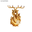GobekUsa Loft Style Wall Mounted Sconce with Clear Crystal Shade, Blue/Gold Finish and Deer Head Accent