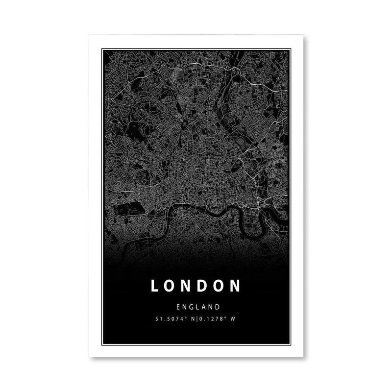 London Black Map Canvas