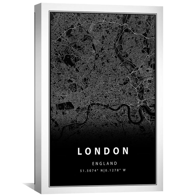 London Black Map Canvas