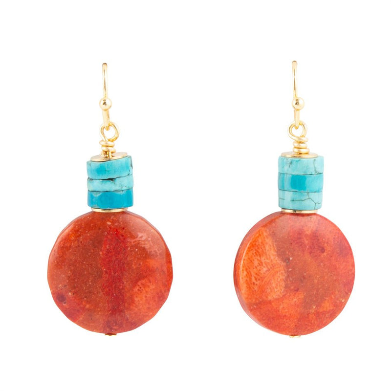 Longhorn Coral and Turquoise Drop Earrings