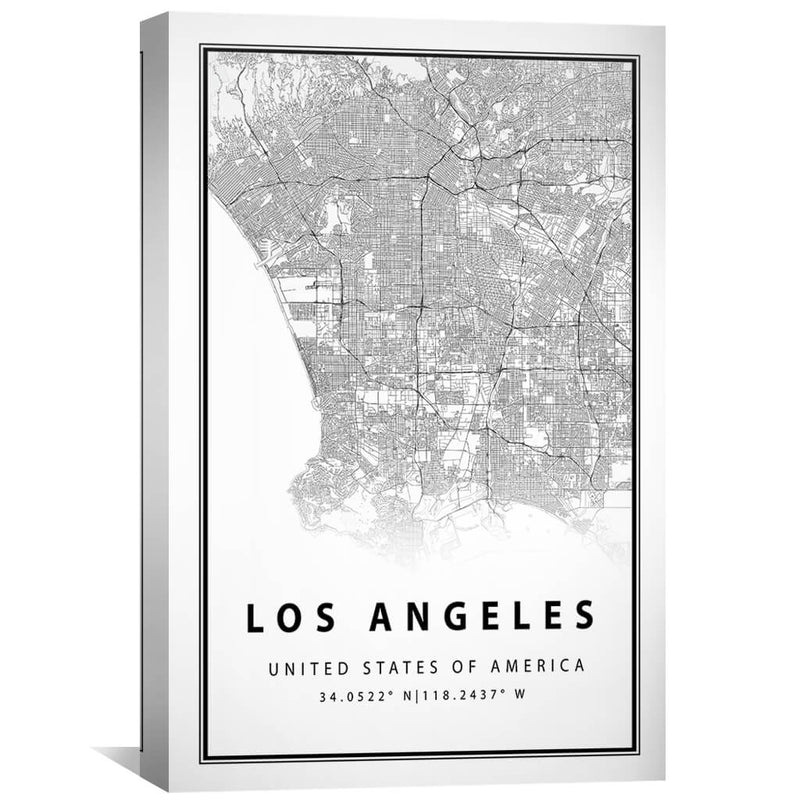 Los Angeles White Map Canvas