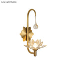 GobekUsa Lotus Wall Lamp with Clear Crystal, Modernist Design - 1 Head Bedside Sconce in Brass