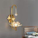 GobekUsa Lotus Wall Lamp with Clear Crystal, Modernist Design - 1 Head Bedside Sconce in Brass