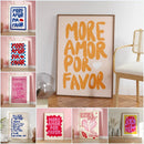 Modern pink and orange more amor por favor love quote wall art bedroom