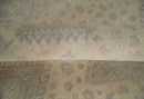 Low Pile 6x9 Hand Knotted Beige and Gray Traditional Wool Area Rug