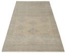 Low Pile 6x9 Hand Knotted Beige and Gray Traditional Wool Area Rug