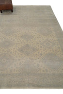 Low Pile 6x9 Hand Knotted Beige and Gray Traditional Wool Area Rug