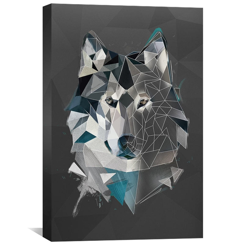 Low Poly Gray Wolf Dark Canvas