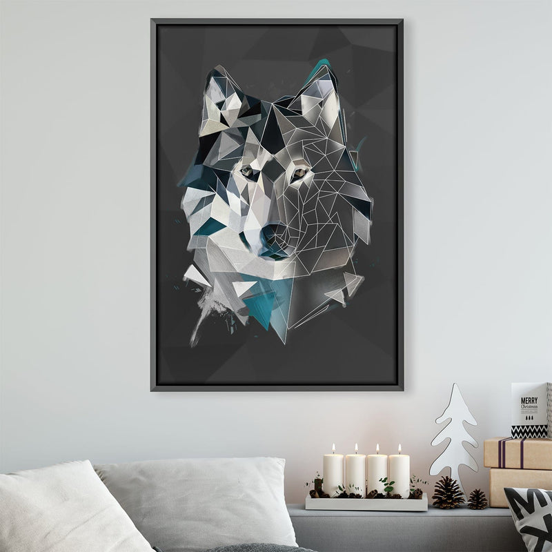 Low Poly Gray Wolf Dark Canvas