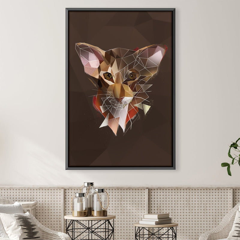 Low Poly Oriental Cat Dark Canvas