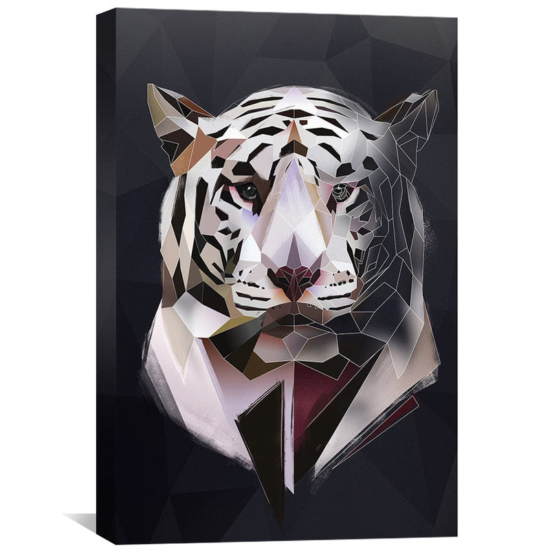 Low Poly White Tiger Dark Canvas