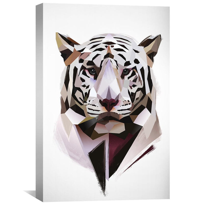 Low Poly White Tiger Light Canvas