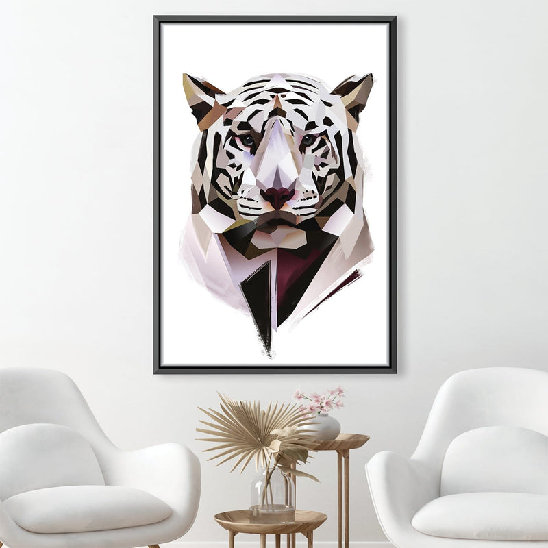 Low Poly White Tiger Light Canvas