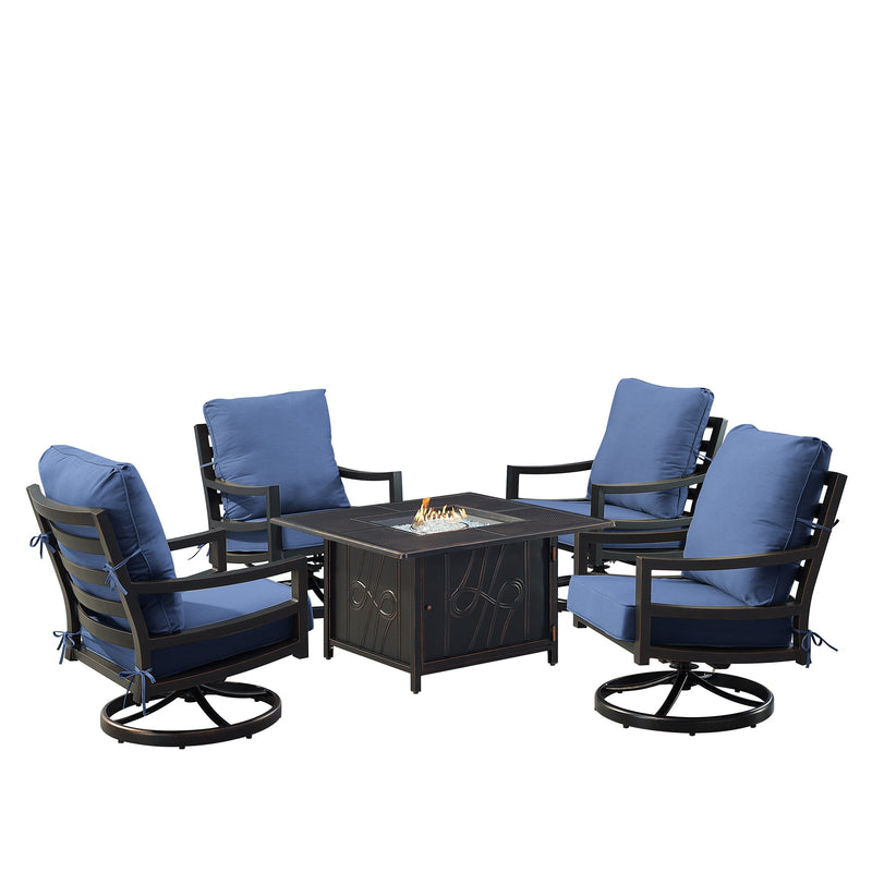 Black Aluminum Fire Table Set with Four Club Chairs