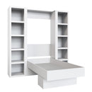 Easy-Lift Full Murphy Wall Bed in White with Two Bookshelves