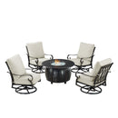Black Aluminum Fire Table Set with Four Club Chairs