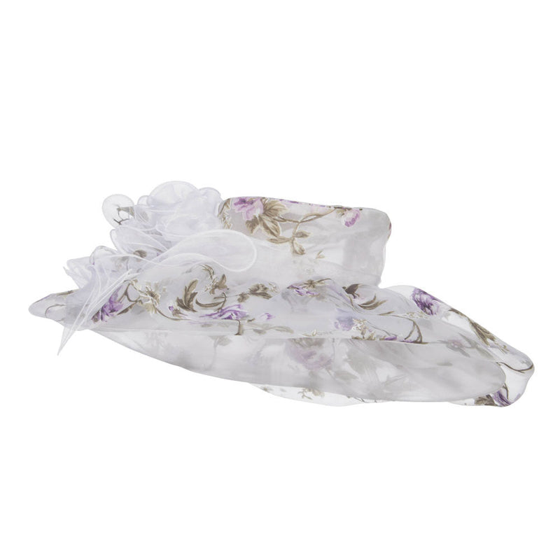 Floral Print Layered Brim Organza Hat