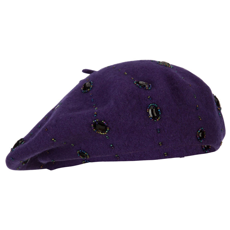 Ladies Starburst Beaded Trim Wool Beret