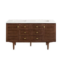 James Martin Amberly 60" Dual Mount Double Bathroom Vanity, Mid-Century Walnut