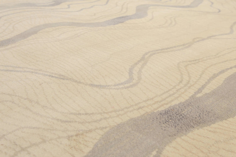 8x10 Ivory Hand Knotted Modern Sand Bars Abstract 100% Wool Pile Area Rug