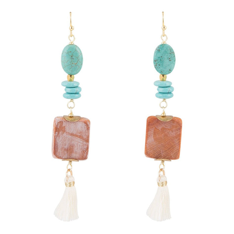 Lucia Turquoise and Wood Drop Earrings