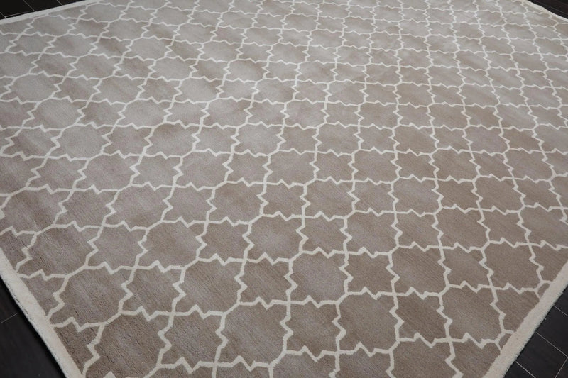 9' x 12' Handmade 100% Wool Oriental Area rug Contemporary Taupe