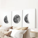 Moon Phases Set of 3 Prints. Black and White Lunar Cycle by Wall Art Set