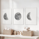 Moon Phases Set of 3 Prints. Black and White Lunar Cycle by Wall Art Set