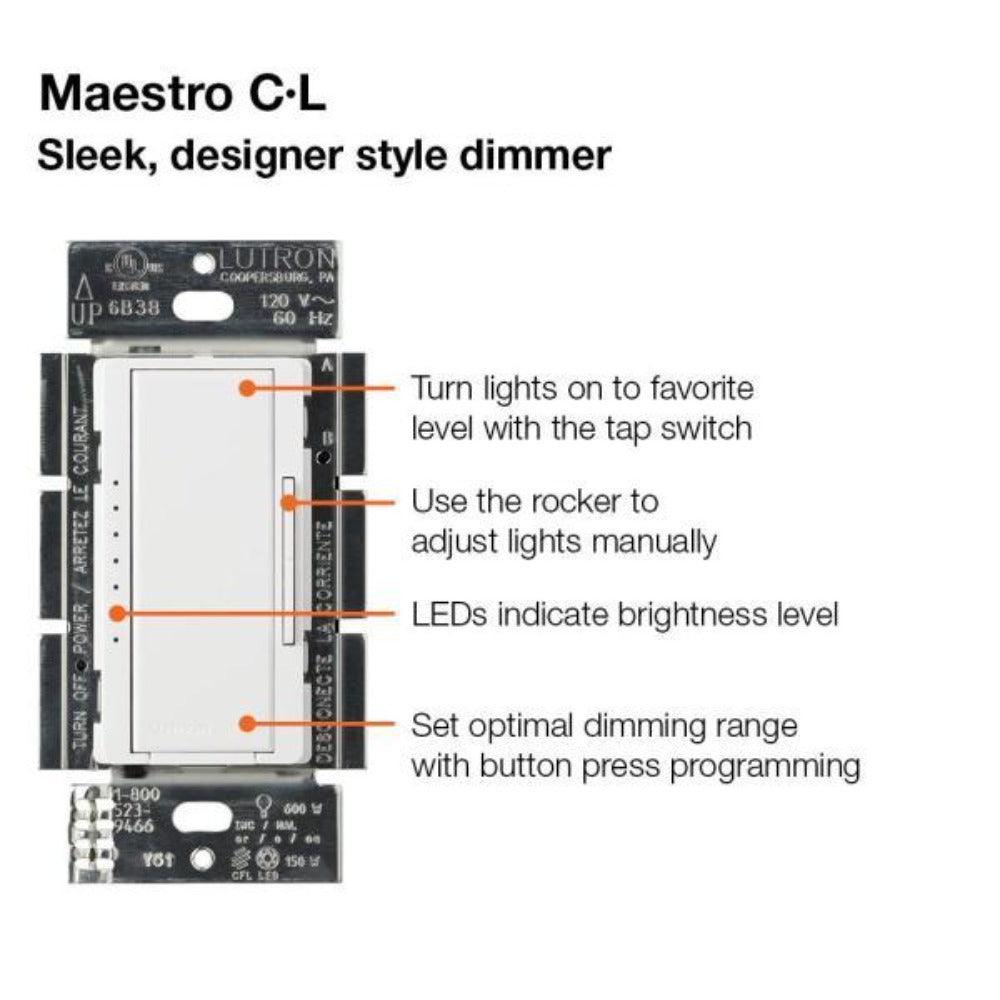 Lutron Maestro C.L Digital Dimmer Multi-Location Switch Kit, White, photo 4 of 7