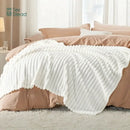 Luxe ribbed white flannel throw blanket – bedroom plush decor by Decorbites