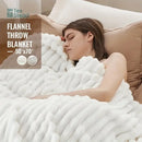Luxe ribbed white flannel throw blanket – bedroom plush decor by Decorbites