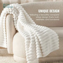 Luxe ribbed white flannel throw blanket – bedroom plush decor by Decorbites