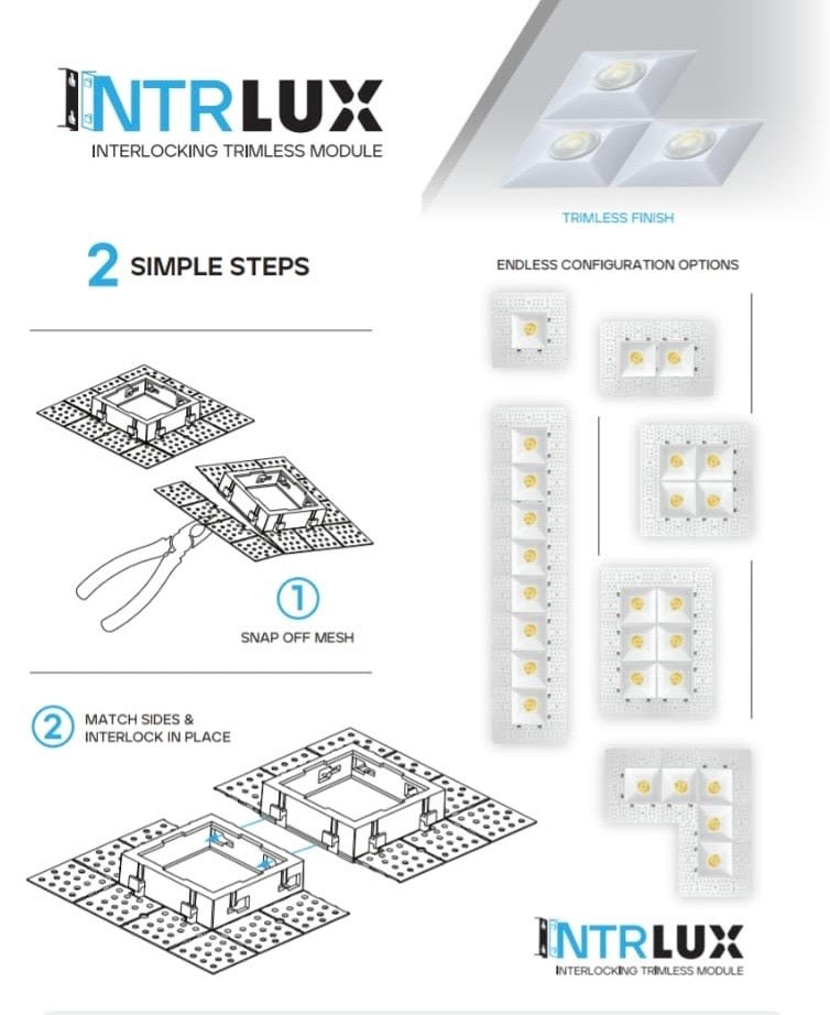 Luxrite LR25475 2" 8W LED Square Trimless Interlocking Downlight