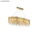 GobekUsa 14-Light Gold Elliptical Island Pendant with Clear Crystal Beads - Luxurious Hanging Light Fixture