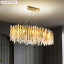 GobekUsa 14-Light Gold Elliptical Island Pendant with Clear Crystal Beads - Luxurious Hanging Light Fixture