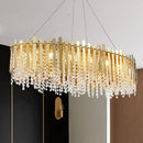 GobekUsa 14-Light Gold Elliptical Island Pendant with Clear Crystal Beads - Luxurious Hanging Light Fixture