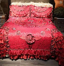 GobekUsa Jacquard Rose Lace Bedding Set, Luxurious European Style, Red & Champagne