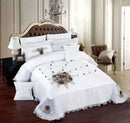 GobekUsa Jacquard Rose Lace Bedding Set, Luxurious European Style, Red & Champagne