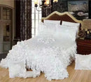 GobekUsa Jacquard Rose Lace Bedding Set, Luxurious European Style, Red & Champagne