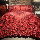 GobekUsa Jacquard Rose Lace Bedding Set, Luxurious European Style, Red & Champagne