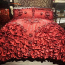 GobekUsa Jacquard Rose Lace Bedding Set, Luxurious European Style, Red & Champagne