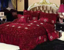 GobekUsa Jacquard Rose Lace Bedding Set, Luxurious European Style, Red & Champagne