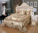 GobekUsa Jacquard Rose Lace Bedding Set, Luxurious European Style, Red & Champagne